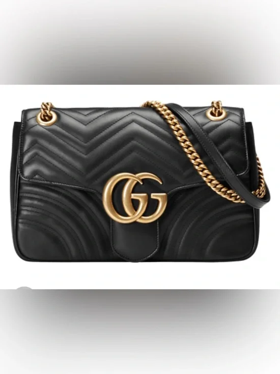Gucci GG Black Quilted Marmont Leather Shoulder Bag with Gold Hardware - Picture 2 of 8